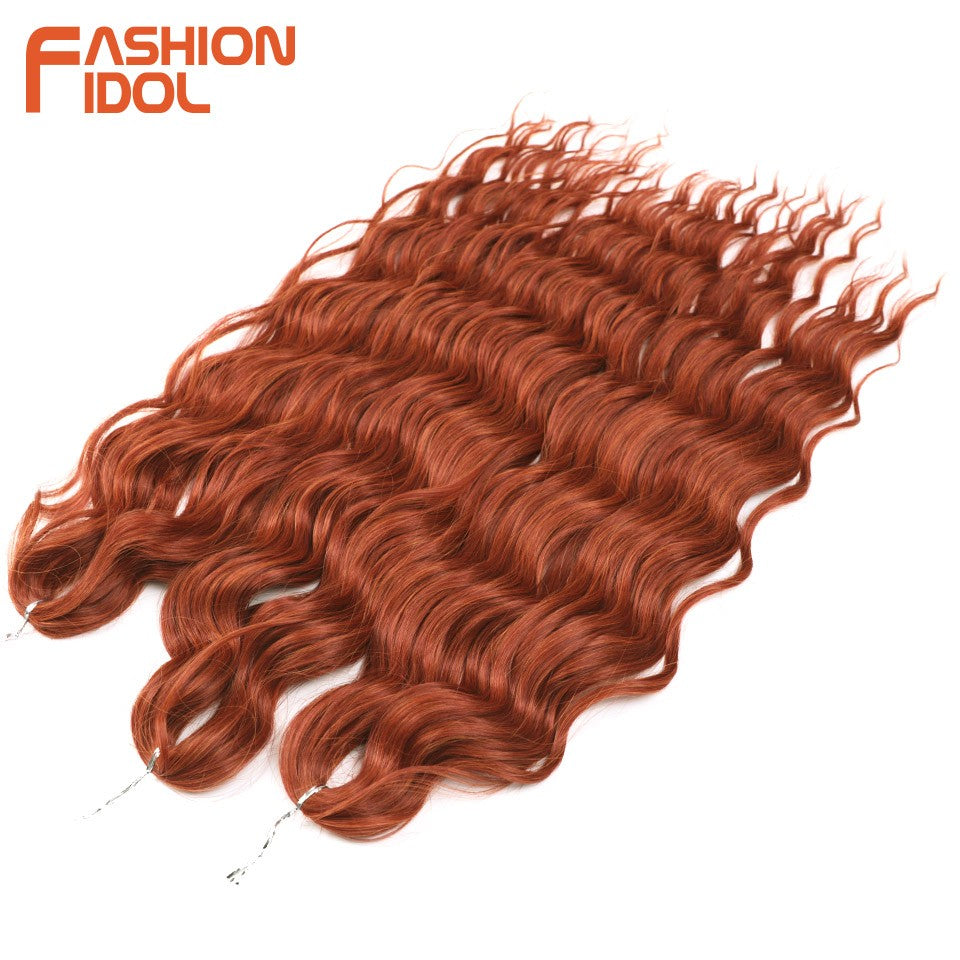 FASHION IDOL Cabelo de Crochê Torção Laranja Extensões de Cabelo Trançado de Onda Profunda Sintética Cabelo Onda de Água 24 Polegadas Fibra Resistente ao Calor
