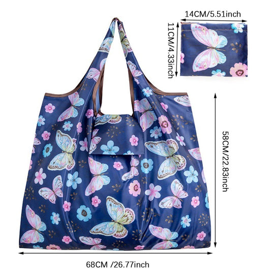 Portable Folding Shopping Bag Butterfly Flower Printing Grocery Bag Eco-friendly Reusable High-capacity Tote Bags 2024 New