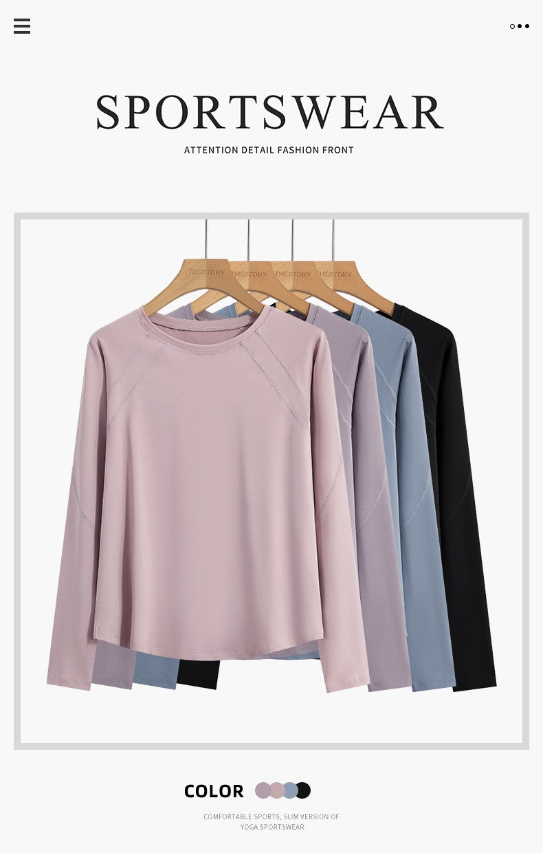 DRUR Women Long Sleeve Yoga Shirt Quick Dry Breathable Workout Top O-Neck Lightweight Pilates Running Tee Activewear Gym Clothes