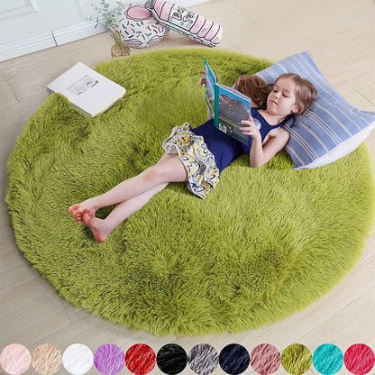 100/120/140/160 Round Rug Fluffy Soft Area Rugs for Kids Girls Room Princess Castle Plush Shag Carpet Cute Circle Bedroom Decor