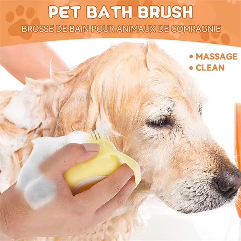Escova de Banho para Animais de Estimação em Borracha Macia de Silicone com Reservatório de Shampoo Integrado Desembaraçadora e Autolimpante para Cães e Gatos Escova de Banho