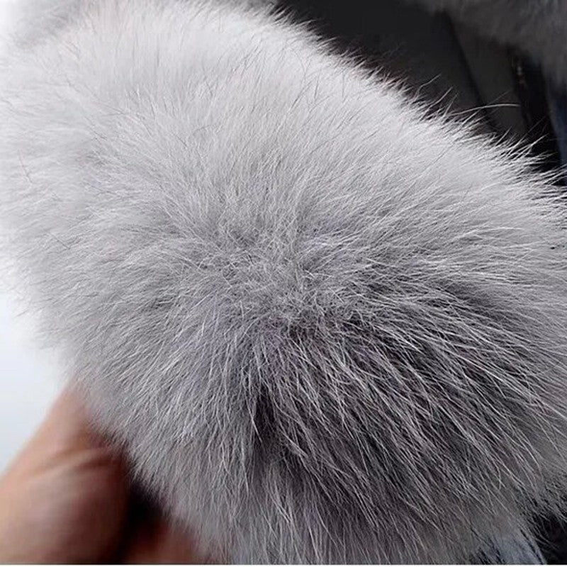 New Winter Denim Jacket Women Fashion Overcoat Faux Fox Fur Collar Jean Coat Female Short Warm Parkas Rabbit Hair Lining Outwear