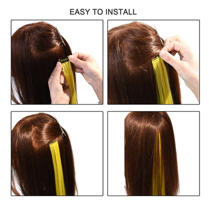 Mega Hair Tic Tac Sintético 55 cm Longo Colorido Liso Peças de Cabelo Sintéticas para Uso Diário Festas