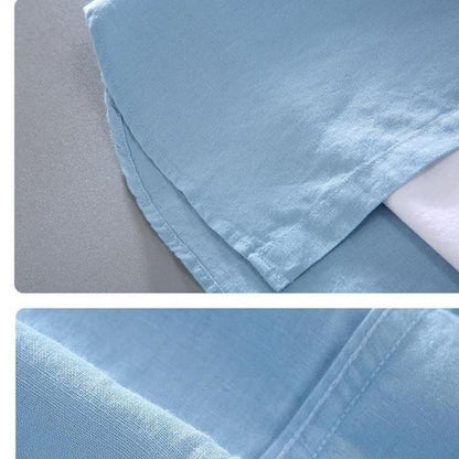 Cotton Linen Hot Sale Men's Short-Sleeved Shirts Summer Streetwear Plain Color Stand Collar Casual Beach Style Plus Size M-3XL