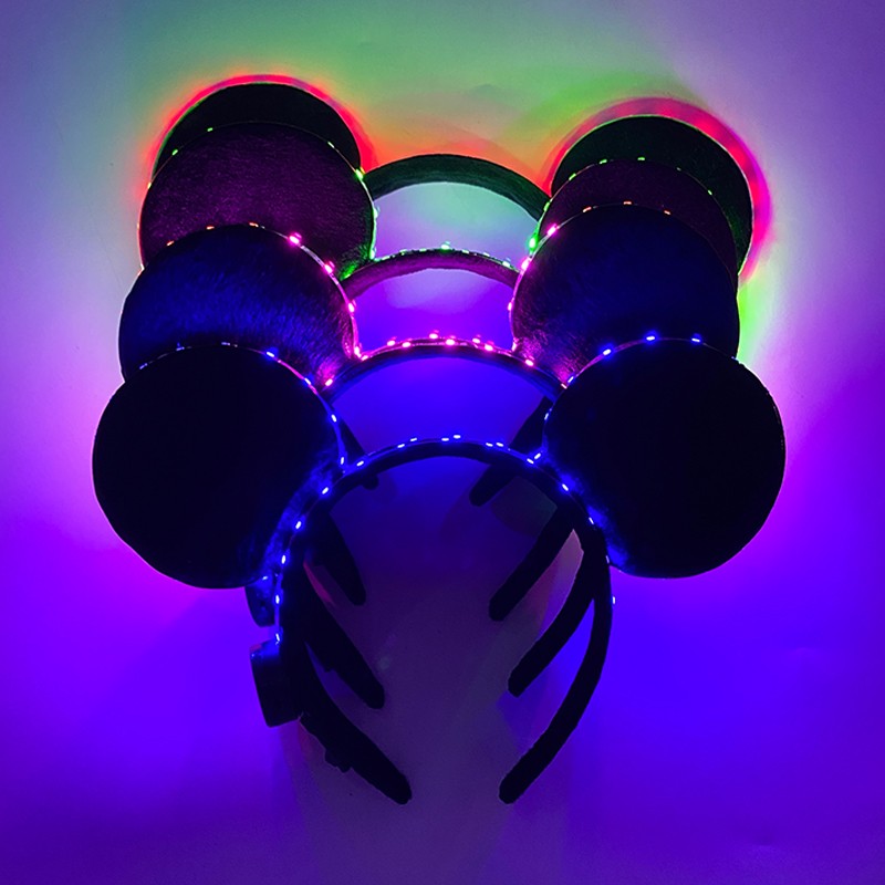 1/2pcs LED Glowing Neon Mouse Ears Headband Girls Festival Headbands Mickey Hairband Children Birthday Party Hair Accessories