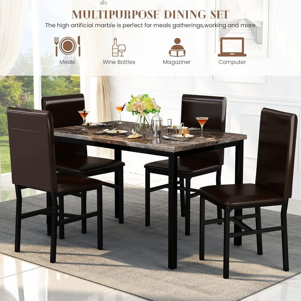 Modern 5-Piece Dining Set with Faux Marble Table and 4 Chairs