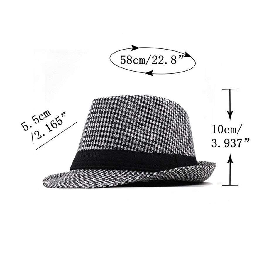 Primavera Verão Novo Chapéu Xadrez Vintage Masculino Chapéu de Lã para Homens de Meia-Idade e Idosos Chapéu de Cavalheiro Chapéu de Jazz