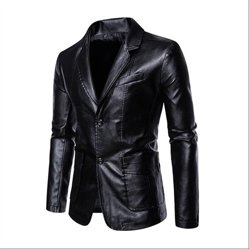 2024 New Men Business Casual Leather Jacket Black / khaki Fashion Male Suit Collar Coats Large Size 5XL Slim Fit Top