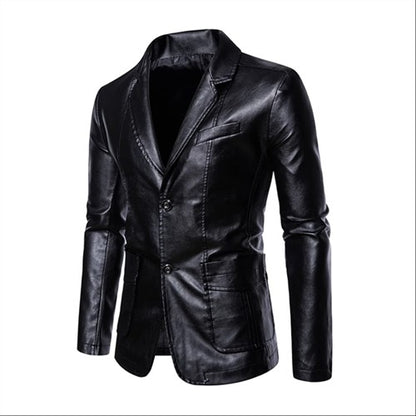 2024 New Men Business Casual Leather Jacket Black / khaki Fashion Male Suit Collar Coats Large Size 5XL Slim Fit Top