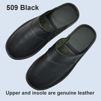 Genuine Cow Leather Slippers Homes in indoor slipper Spring Autumn summer men women elderly non-slip casual single Slides shoes