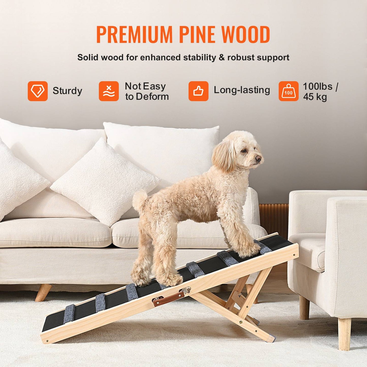 SucceBuy Rampa Dobrável para Cães, Escada Antiderrapante, de Madeira, Altura Ajustável, Removível para Cães Pequenos e Idosos, para Subir Escadas, Sofás, Carros, Camas