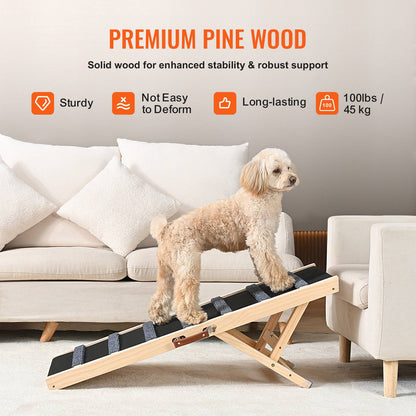 SucceBuy Rampa Dobrável para Cães, Escada Antiderrapante, de Madeira, Altura Ajustável, Removível para Cães Pequenos e Idosos, para Subir Escadas, Sofás, Carros, Camas