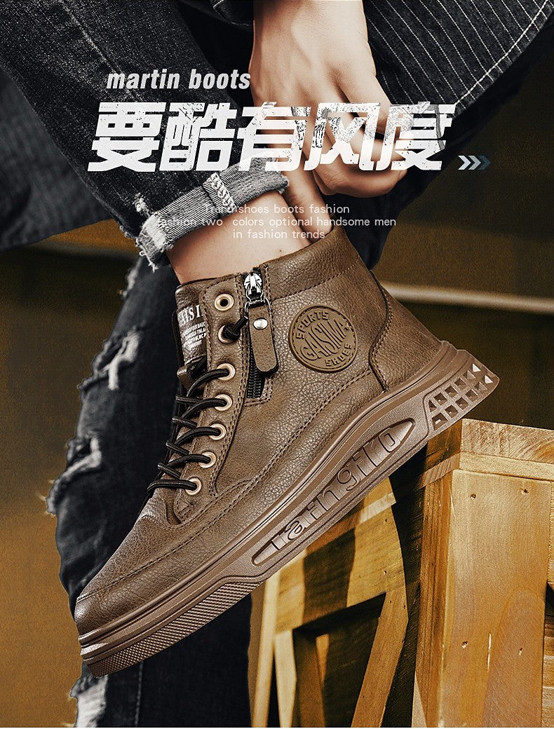 Leather Men Ankle Boots Fashion comfortable Men Sneakers Luxury British style High Top Shoes Men Platform Casual Shoes 2025 New