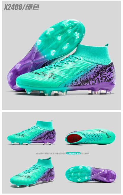 High-top Football Boots, Long Spikes Football Boots, Professional Firm Ground Non-Slipping Training Soccer Cleats for Big Boys