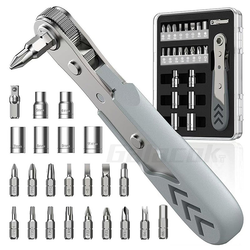 Jogo de Chave de Fenda Catraca de Ângulo Reto 24 em 1, Mini Catraca de 36 Dentes, Jogo de Chave Soquete, Ferramenta de Reparo Automotivo, Jogo de Ferramentas Manuais