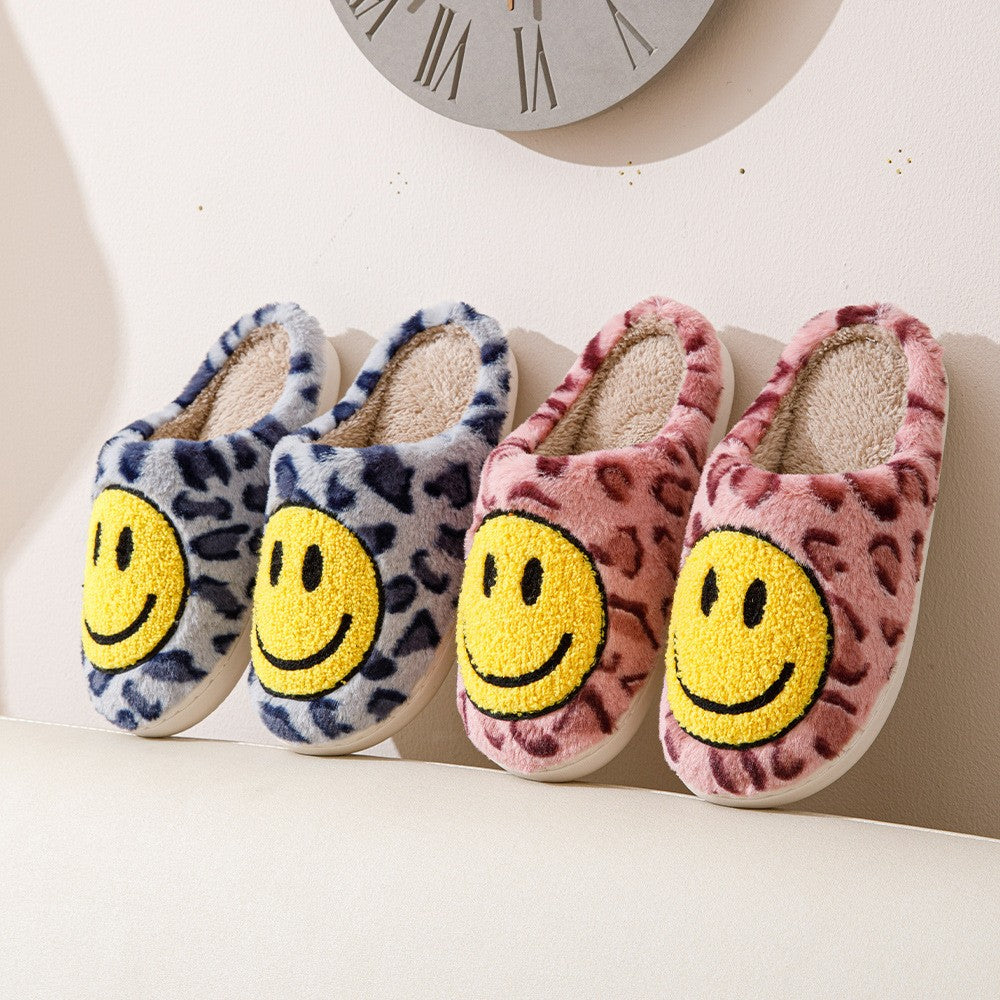 Leopard Fluffy Slippers for Home Smile Designer Platform Shoes Women 2025 Indoor Plush Sliders Warm Flats Chic Winter Footwear