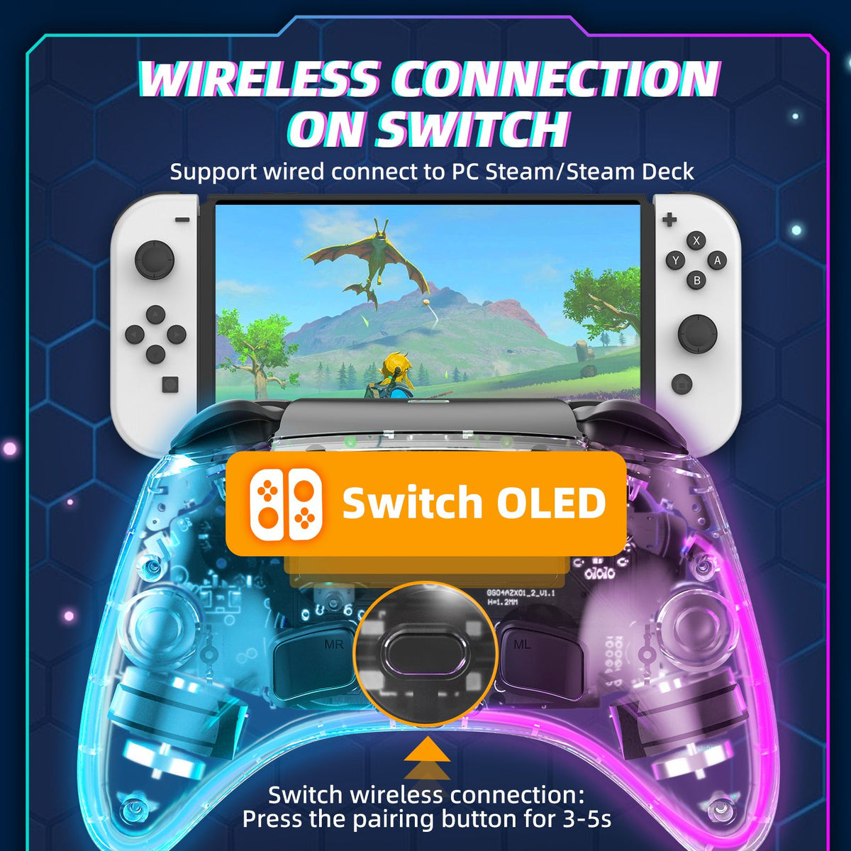 DATA FROG Transparent LED Wireless Controller For Switch Switch Lite Switch OLED Gamepad