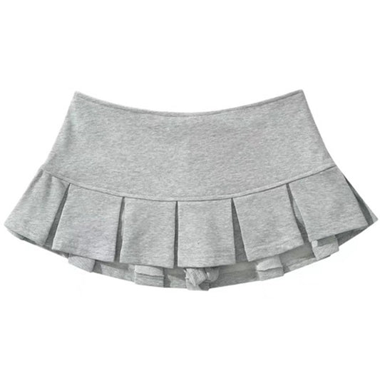Rimocy Streetwear Y2K Gray Mini Skirts Women 2025 Summer Low Waist Pleated Short