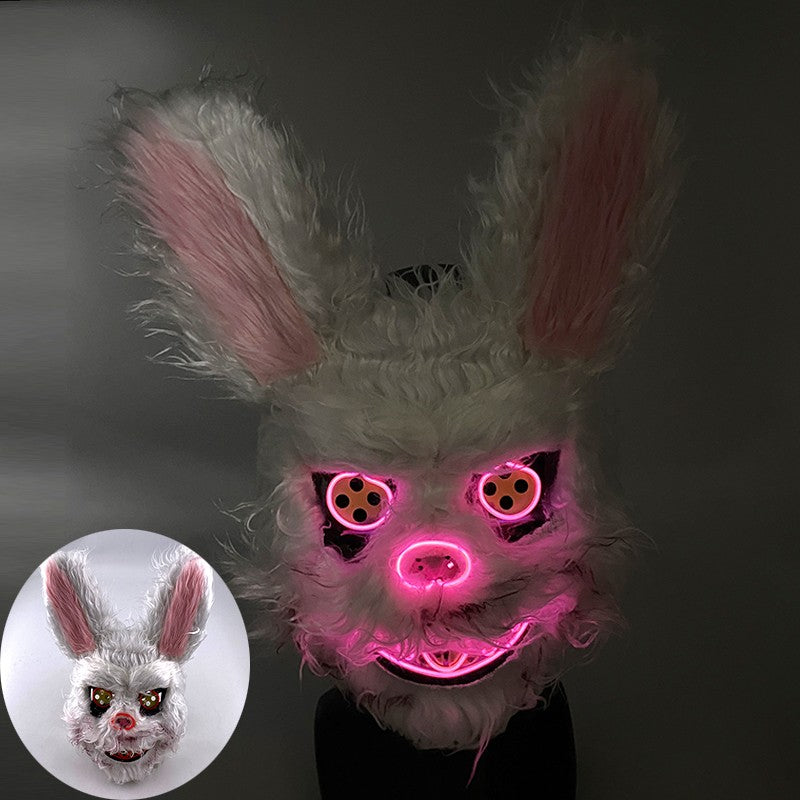 LED Bloody Rabbit Mask Glowing Killer Black Bear Mask Halloween Dance Party Cosplay Costume Props Assassinated Plush Rabbit Mask