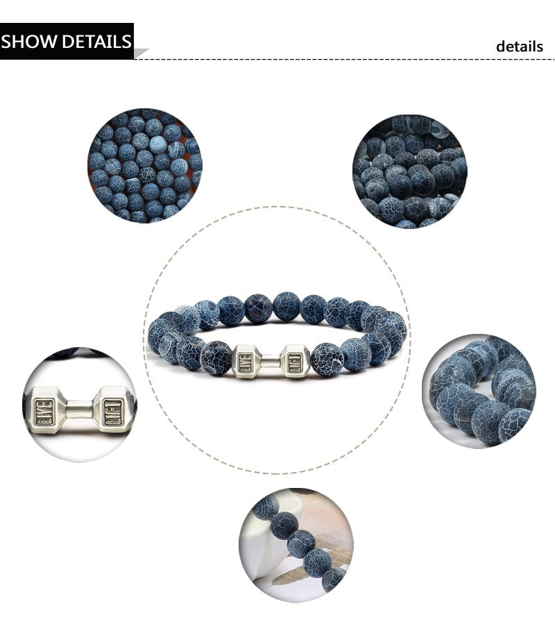 Pulseira Feminina/Masculina Ajustável Desgastada Preta, com Contas, Haltere, Joias de Yoga, Braceletes Originais