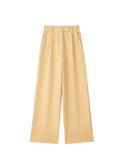TRZA Women Fashion With Darts Front Pockets Wide Leg Pants Vintage High Waist Zi