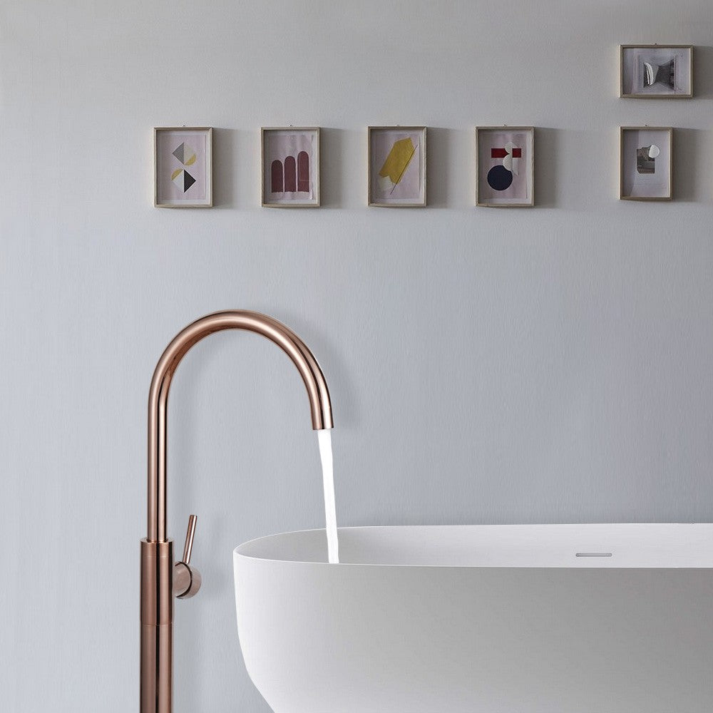 Bathroom Bathtub Floor Stand Faucet Rose Gold Mixer Single Handle Tap 360 Rotation Spout With Brass Hand Hot &Cold Water Shower
