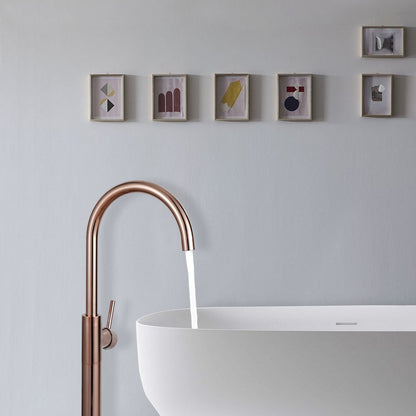 Bathroom Bathtub Floor Stand Faucet Rose Gold Mixer Single Handle Tap 360 Rotation Spout With Brass Hand Hot &Cold Water Shower