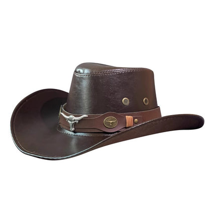 New Faux Leather Western Cowboy Hats For Women Men Vintage Gentleman Dress Hats Panama Cowgirl Jazz Cap Sombrero Hombre