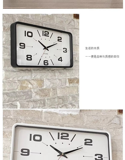 Win Elegant Simple Modern Japanese Style Metal Wall Clock New Silent Rectangular Home and Office Clock for Living Room