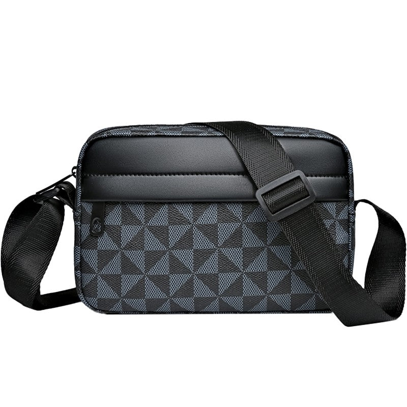 Casual Business Shoulder Bag for Men Pu Leather Messenger Bag Wide Strap Crossbody Bags Square Plaid Designer Male Sling Bags