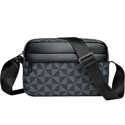 Casual Business Shoulder Bag for Men Pu Leather Messenger Bag Wide Strap Crossbody Bags Square Plaid Designer Male Sling Bags