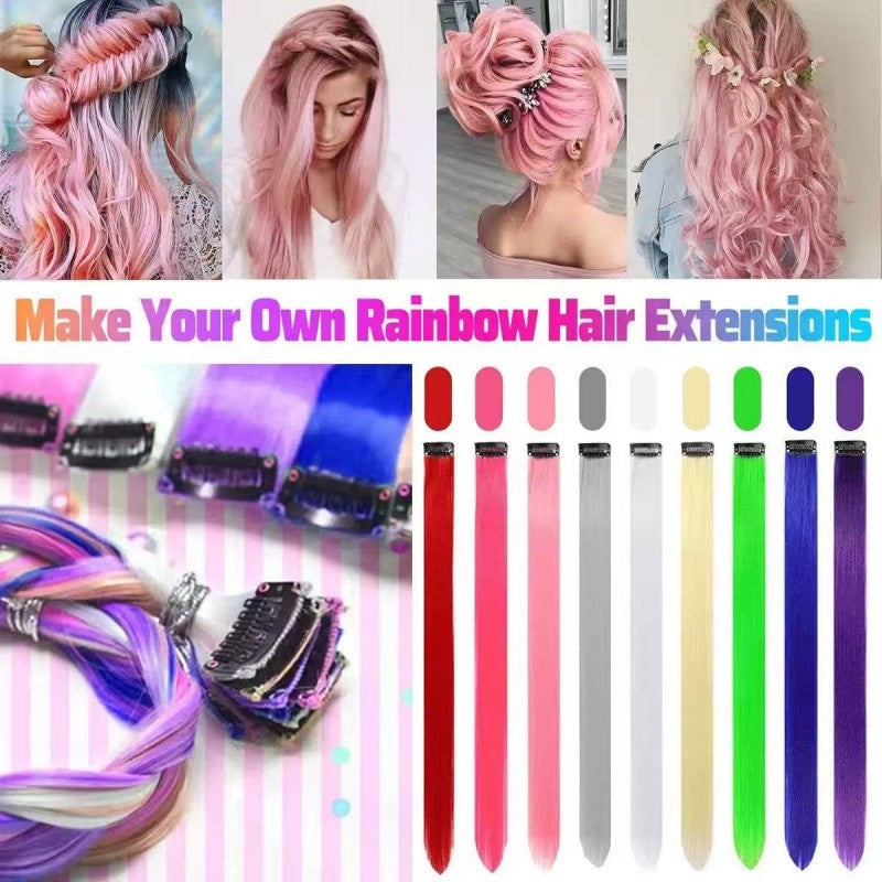 Extensões de Cabelo com Brilho em Degradê de Três Cores, Presilhas em Cabelo Sintético Arco-Íris com Brilho, Extensões de Cabelo com Brilho Resistentes ao Calor