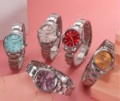 BERNY Automatic Women Watch PT5000 Sapphire Mechanical Elegant Women's Swim Watches 20ATM Full Stainless steel Swim Wristwatch