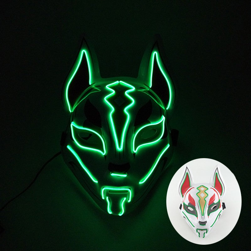LED Fox Mask Neon Light Up Japanese Kitsune Mask for Halloween Cosplay Party Rave Festival Costume Glowing EL Wire Masque