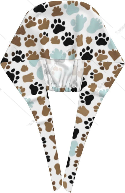 Toucas Cirúrgicas Premium Forradas de Cetim com Ossos de Cachorro e Pegadas - Toucas Confortáveis e Estilosas para Homens e Mulheres Preto