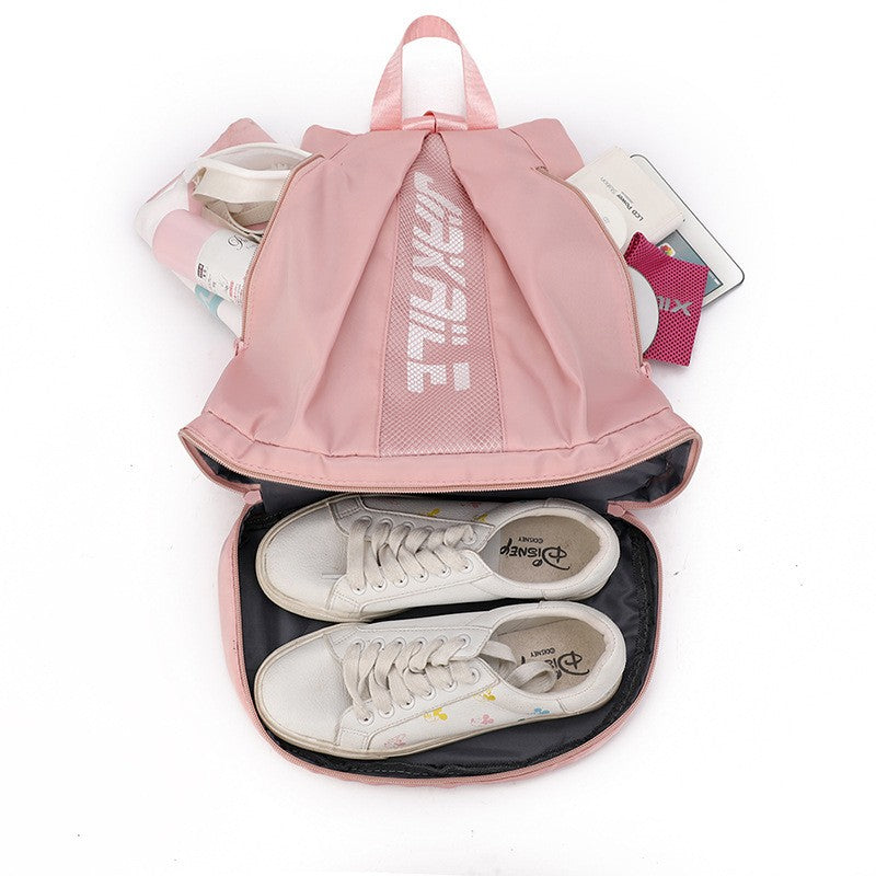 Mochila esportiva, bolsa de viagem leve, compartimento independente para sapatos, múltiplos zíperes, grande capacidade de armazenamento, com estampa de letras