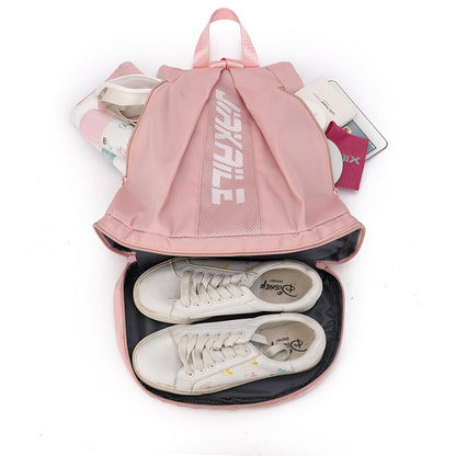 Mochila esportiva, bolsa de viagem leve, compartimento independente para sapatos, múltiplos zíperes, grande capacidade de armazenamento, com estampa de letras