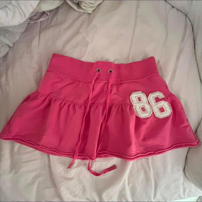 Y2K fashion sweet striped layered mini skirt for women Harajuku A-line skirt 90s Summer Hot Girl elastic high-waisted cake skirt