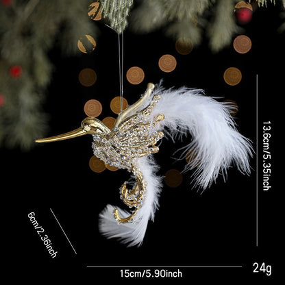 1PC Gold/Silver Artificial Hummingbird Pendant With Feather Glitter Bird Christmas Tree Ornament 2026 New Year Decorations
