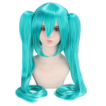 Peruca para cosplay da Hatsune Miku, clipe de boca de tigre multiuso, peruca de rabo de cavalo duplo de 120 CM, azul lago azul-esverdeado