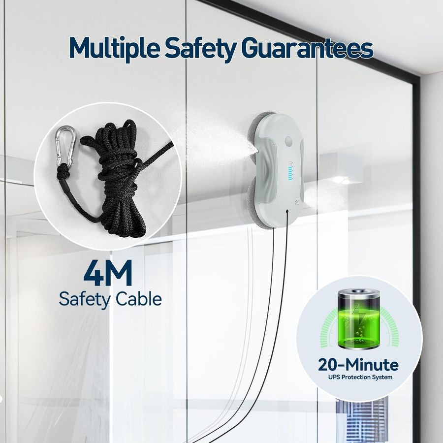 Robô de limpeza, robô limpador de janelas inteligente de 5800Pa com pulverizador de água duplo de 80ml, com planejamento de percurso e detecção de bordas para uso interno