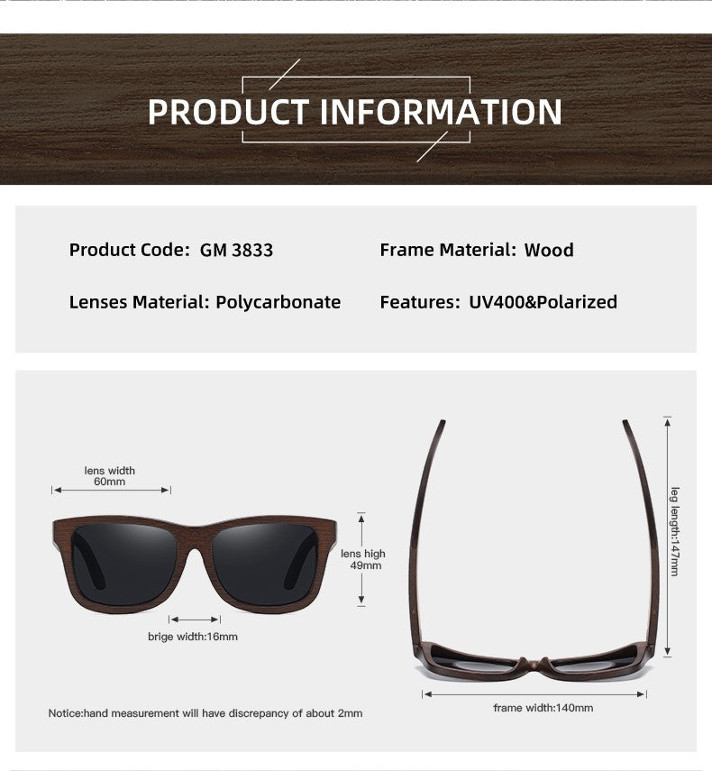 Óculos De Sol GM De Madeira De Bambu Natural Feitos À Mão Polarizados Lentes Com Revestimento Espelhado Com Caixa De Presente