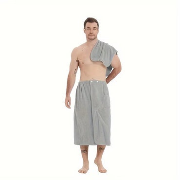 2 Pcs Men's Quick-Dry Coral Fleece Bathrobe Set - Adjustable Waistband with Pockets, Premium SPA Bath Essentials
