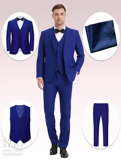 4pcs Classic Business Suit: Blazer, Vest, Pants, Pocket Square - Quality, Comfort, Stylish Lapel | Weddings/Parties/Business