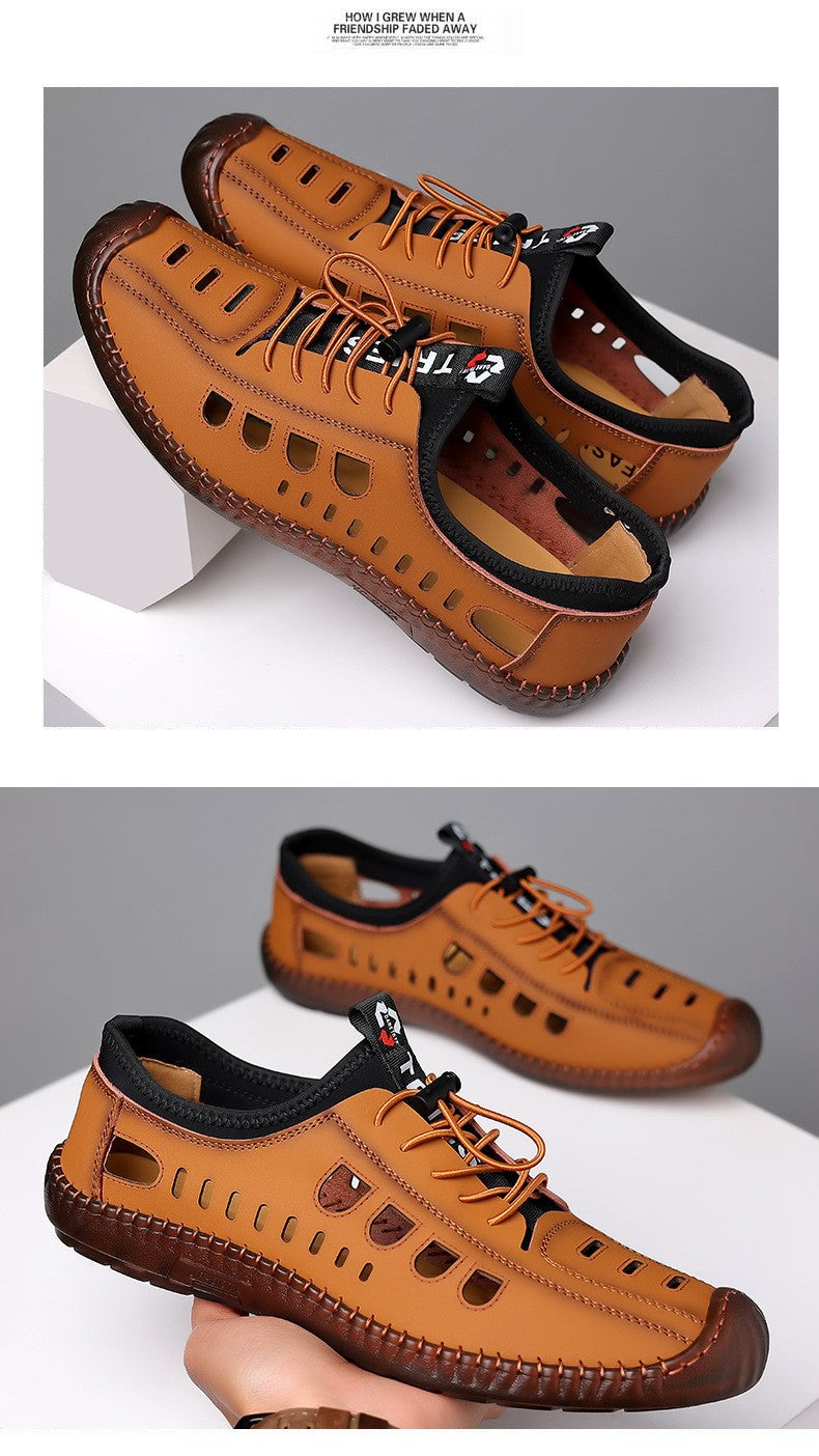 Summer Men's Leather Sandals Tendon Sole Slip on Flat Casual Sandals Outdoor Beach Sandal Shoes for Men Sandalias De Hombre 2025