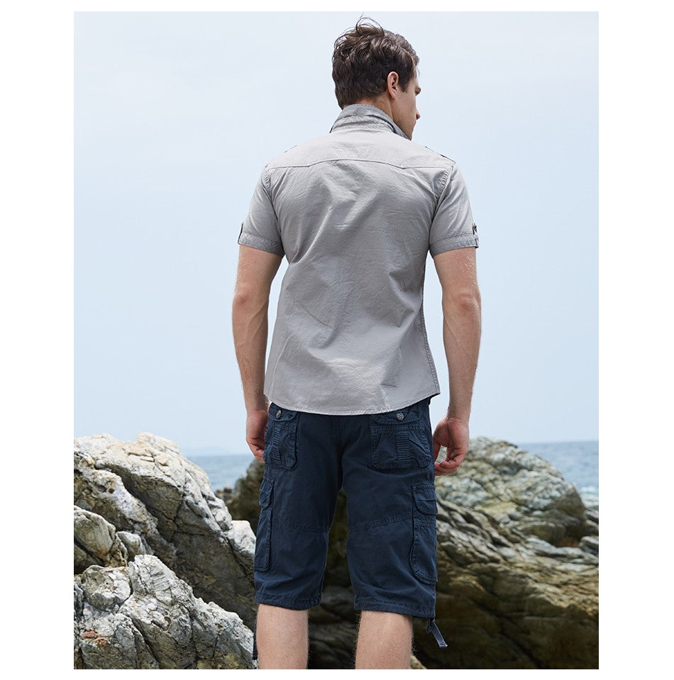 Men's Shirt 2024 New Men Cargo Shirt Fashion Casual Shirt Summer Style 100% Cotton Solid Mens Casual Shirt Plus Size S-3XL 55888