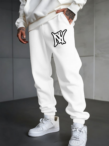 Simple Ny Logo Printed Sweatpants Men'S Basics Trousers Loose Pocket Elastic Waist Jogger Pants Casual Fleece Warm Men Clothes