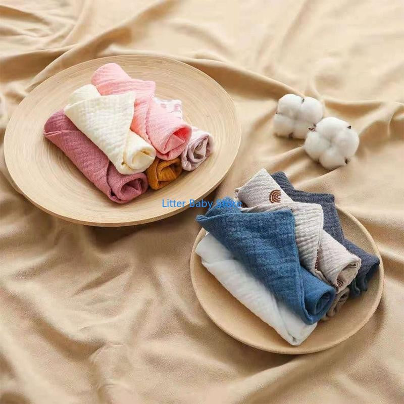 N80C 10Pcs Baby Square Towels Infants Wash Hand Face Towel Handkerchief Feeding Bib Burp Cloth Soft Crepe Muslin Saliva Towel