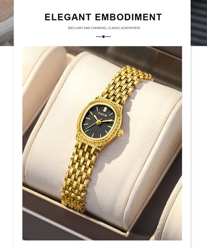 LIGE Golden Women Wristwatch Small Dial Ladies Gold Watch Bracelet Jewelry Quartz Lady Watch Compact Stylish Luxury Women Watch