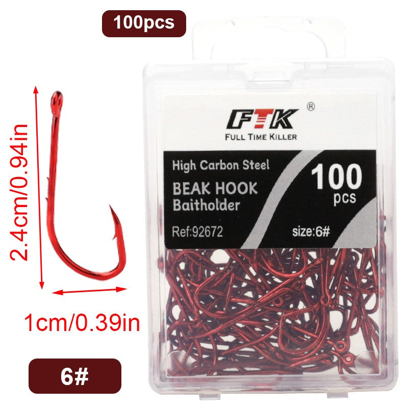 Anzóis de Pesca Vermelhos FTK 1/0-10# Iscas de Pesca com Farpa para Mar Haste Bico Porta-Isca Viva Jig de Pesca para Carpa Acessórios Anzóis de Minhoca